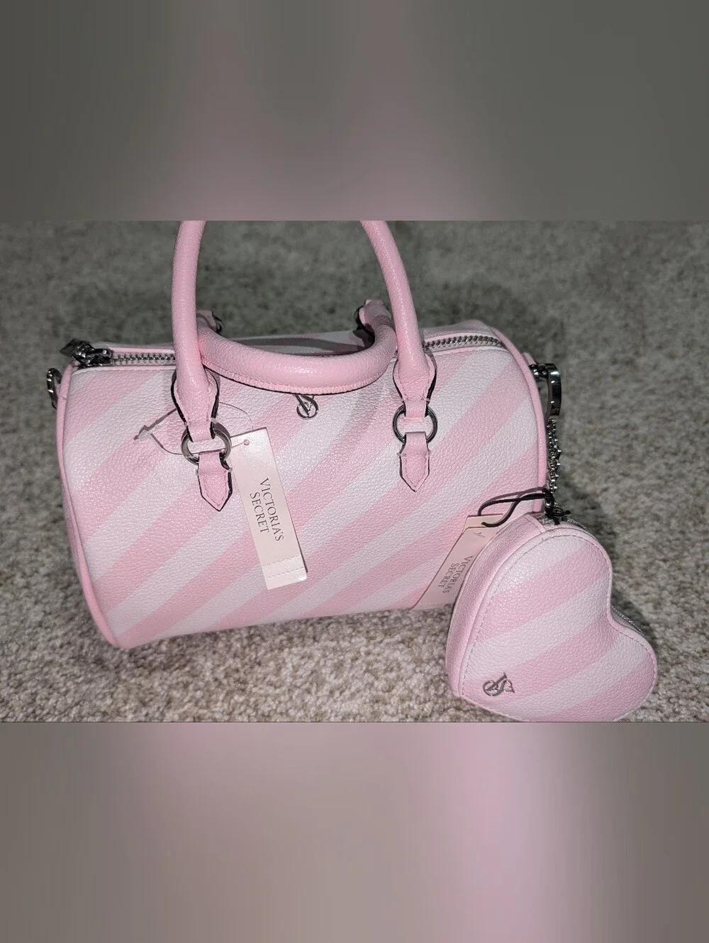 Pink Striped Dome Satchel Handbag - Women's Pink Bag